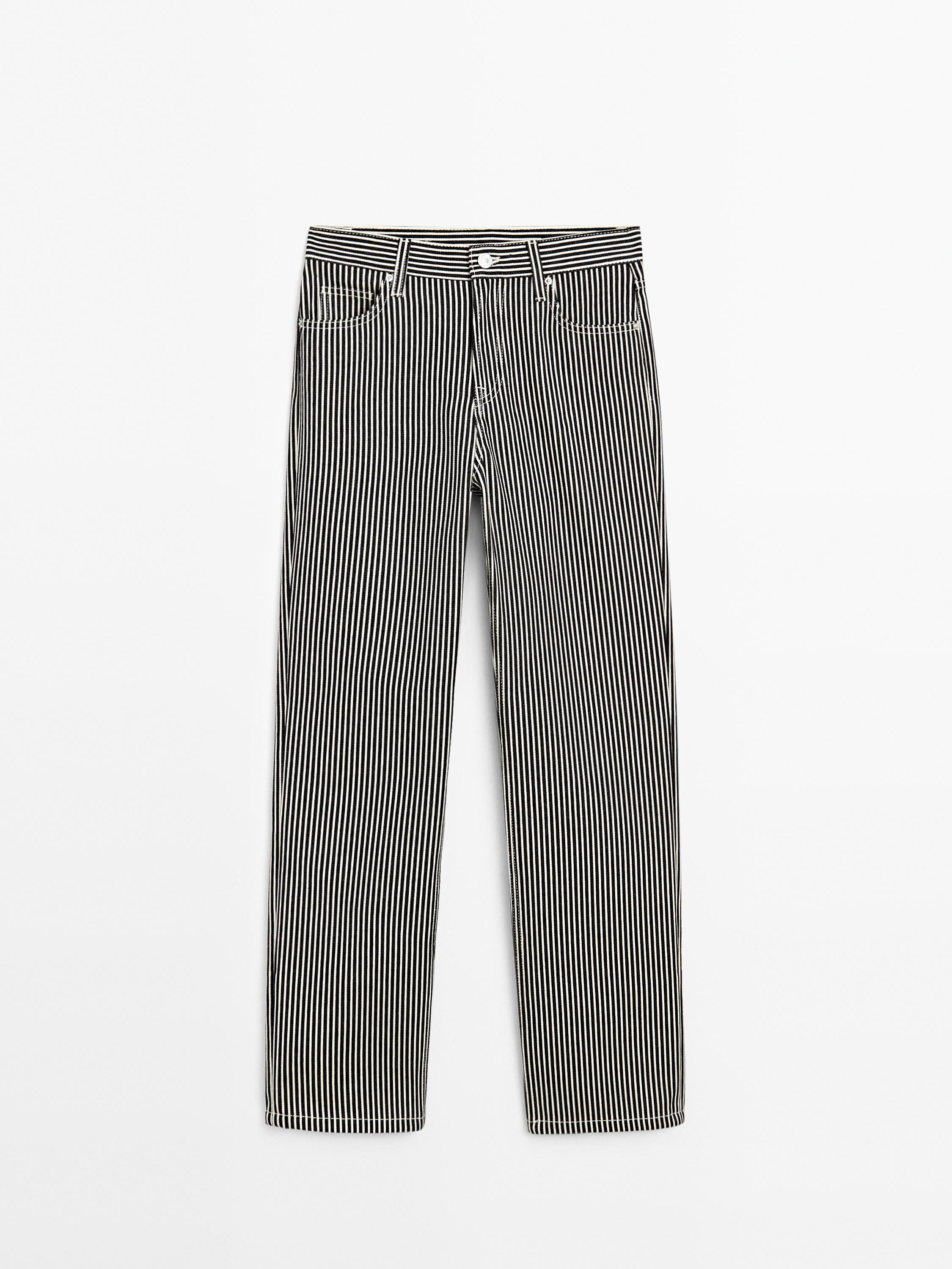 Jean straight taille basse à rayures